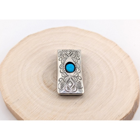 Handmade Navajo‎ Sterling Silver Men's Money Clip Kingman Turquoise * - Picture 1 of 5
